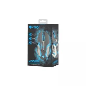 Fury Gaming Mouse Warrior, játék, 3200DPI, USB, optikai, vezetékes, RGB, 6 gomb, kábel hossza 1,5m, fekete
