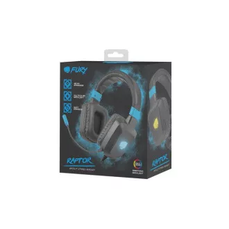 Fury Raptor játék headset mikrofonnal, vezetékes, RGB, USB, 3.5mm-es jack csatlakozó, kábel hossza 2m, fekete