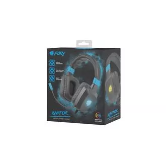 Fury Raptor játék headset mikrofonnal, vezetékes, RGB, USB, 3.5mm-es jack csatlakozó, kábel hossza 2m, fekete