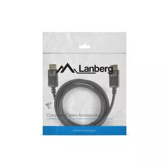 LANBERG DisplayPort 1.2 M/M csatlakozókábel, 4K@60Hz, 1,8 m hosszú, fekete, reteszeléssel, aranyozott csatlakozókkal