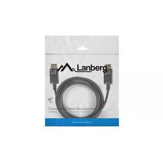 LANBERG DisplayPort 1.2 M/M csatlakozókábel, 4K@60Hz, 1,8 m hosszú, fekete, reteszeléssel, aranyozott csatlakozókkal