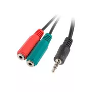 LANBERG Adapter Minijack 3.5mm (M) 4pin kábel 2x Minijack 3.5mm (F) 3pin kábelre 20cm, fekete