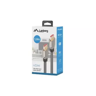 LANBERG Ultra High Speed HDMI 2.1 kábel, 48 Gbps, 8K@60Hz, 5K@120Hz, hossza 1,8 m, fekete, aranyozott csatlakozókkal