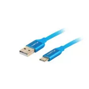 LANBERG USB-C (M) - USB-A (M) 2.0 kábel 1m, kék, gyors töltés 3.0