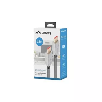 LANBERG DisplayPort 1.4 M/M csatlakozókábel, 8K@60Hz, 5K@120Hz, hossza 1,8 m, fekete, reteszeléssel, aranyozott csatlakozókkal LANBERG DisplayPort 1.4 M/M csatlakozókábel, 8K@60Hz, 5K@120Hz, hossza 1,8 m, fekete, reteszeléssel, aranyozott csatlakozókkal