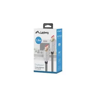 LANBERG DisplayPort 1.4 M/M csatlakozókábel, 8K@60Hz, 5K@120Hz, hossza 1,8 m, fekete, reteszeléssel, aranyozott csatlakozókkal LANBERG DisplayPort 1.4 M/M csatlakozókábel, 8K@60Hz, 5K@120Hz, hossza 1,8 m, fekete, reteszeléssel, aranyozott csatlakozókkal