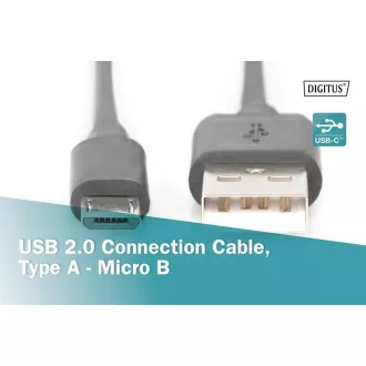 Digitus USB 2.0 kábel USB A hím USB micro B hímre, 2x árnyékolt, réz, 1m