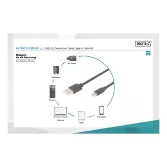 Digitus USB 2.0 kábel USB A hím USB micro B hímre, 2x árnyékolt, réz, 1m