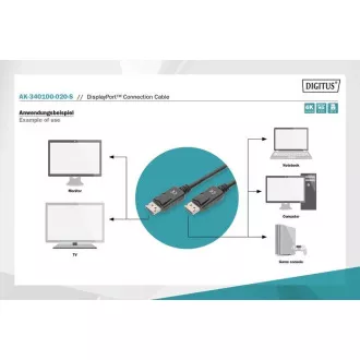 Digitus DisplayPort 1.2 csatlakozókábel, DP M/M, 2,0 m, reteszeléssel, Ultra HD 4K, bl