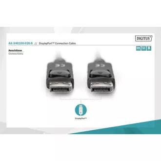 Digitus DisplayPort 1.2 csatlakozókábel, DP M/M, 2,0 m, reteszeléssel, Ultra HD 4K, bl