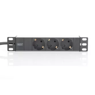 Digitus 1U alumínium PDU, 254 mm-es (10 ") rackbe szerelhető 3x biztonsági csap, 16A, 4000W, 250VAC 50/60 Hz Digitus 1U alumínium PDU, 254 mm-es (10 ") rackbe szerelhető 3x biztonsági csap, 16A, 4000W, 250VAC 50/60 Hz