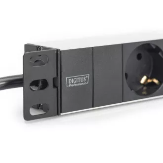 Digitus 1U alumínium PDU, 254 mm-es (10 ") rackbe szerelhető 3x biztonsági csap, 16A, 4000W, 250VAC 50/60 Hz Digitus 1U alumínium PDU, 254 mm-es (10 ") rackbe szerelhető 3x biztonsági csap, 16A, 4000W, 250VAC 50/60 Hz