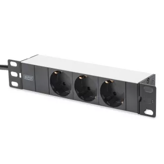 Digitus 1U alumínium PDU, 254 mm-es (10 ") rackbe szerelhető 3x biztonsági csap, 16A, 4000W, 250VAC 50/60 Hz Digitus 1U alumínium PDU, 254 mm-es (10 ") rackbe szerelhető 3x biztonsági csap, 16A, 4000W, 250VAC 50/60 Hz