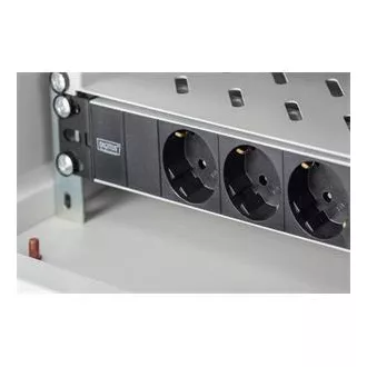 Digitus 1U alumínium PDU, 254 mm-es (10 ") rackbe szerelhető 3x biztonsági csap, 16A, 4000W, 250VAC 50/60 Hz Digitus 1U alumínium PDU, 254 mm-es (10 ") rackbe szerelhető 3x biztonsági csap, 16A, 4000W, 250VAC 50/60 Hz