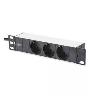 Digitus 1U alumínium PDU, 254 mm-es (10 ") rackbe szerelhető 3x biztonsági csap, 16A, 4000W, 250VAC 50/60 Hz Digitus 1U alumínium PDU, 254 mm-es (10 ") rackbe szerelhető 3x biztonsági csap, 16A, 4000W, 250VAC 50/60 Hz
