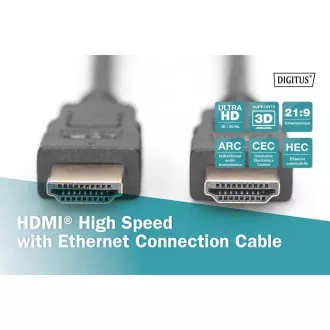 Digitus HDMI nagysebességű csatlakozókábel, A típus M/M, 2,0 m, Ultra HD 60p, arany, bl Digitus HDMI nagysebességű csatlakozókábel, A típus M/M, 2,0 m, Ultra HD 60p, arany, bl