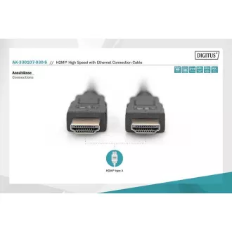 Digitus HDMI nagysebességű csatlakozókábel, A típus M/M, 3,0 m, Ultra HD 60p, arany, bl Digitus HDMI nagysebességű csatlakozókábel, A típus M/M, 3,0 m, Ultra HD 60p, arany, bl