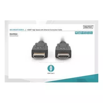 Digitus HDMI nagysebességű csatlakozókábel, A típus M/M, 3,0 m, Ultra HD 60p, arany, bl Digitus HDMI nagysebességű csatlakozókábel, A típus M/M, 3,0 m, Ultra HD 60p, arany, bl