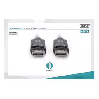 Digitus DisplayPort 1.2 csatlakozókábel, DP M/M, 3,0 m, reteszeléssel, Ultra HD 4K, bl