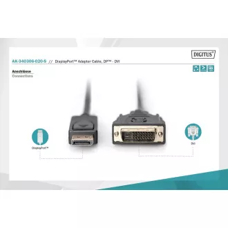 Digitus DisplayPort csatlakozókábel, DP/M- DVI (24 1)/M 2.0m Digitus DisplayPort csatlakozókábel, DP/M- DVI (24 1)/M 2.0m