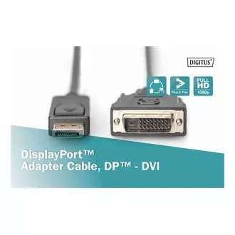Digitus DisplayPort csatlakozókábel, DP/M- DVI (24 1)/M 2.0m Digitus DisplayPort csatlakozókábel, DP/M- DVI (24 1)/M 2.0m