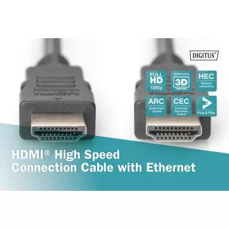 Digitus HDMI High Speed   Ethernet csatlakozókábel, 2x árnyékolt, 3m