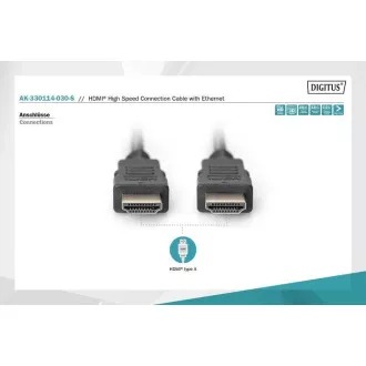 Digitus HDMI High Speed   Ethernet csatlakozókábel, 2x árnyékolt, 3m