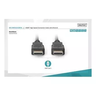 Digitus HDMI High Speed   Ethernet csatlakozókábel, 2x árnyékolt, 3m