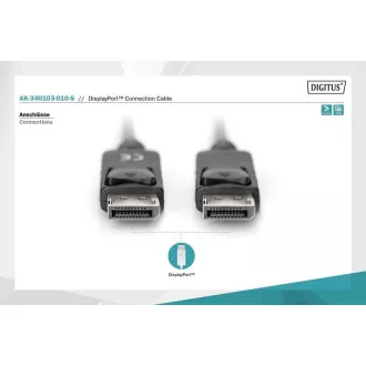 Digitus DisplayPort 1.1a. csatlakozókábel 1 m, CU, AWG28, 2x árnyékolva