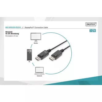Digitus DisplayPort 1.1a. csatlakozókábel 1 m, CU, AWG28, 2x árnyékolva