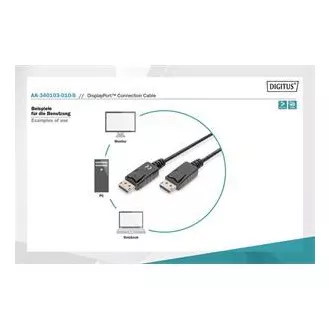 Digitus DisplayPort 1.1a. csatlakozókábel 1 m, CU, AWG28, 2x árnyékolva