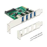 Delock PCI Express kártya > 4 x USB 3.0  alacsony profil