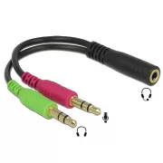Delock adapter 3,5 mm-es sztereó jack 3,5 mm-es 4 tűs csatlakozó > 2 x sztereó jack 3,5 mm-es 3 tűs csatlakozó