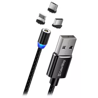 Colorway töltőkábel 3in1 Lightning MicroUSB USB-C/ Mágneses/ 2.4A/ Nylon/ 1m