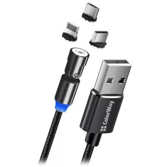 Colorway töltőkábel 3in1 Lightning MicroUSB USB-C/ Mágneses/ 2.4A/ Nylon/ Mágneses forgatás 540°/ 1m