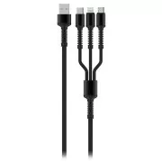 Colorway töltőkábel 3in1 Lightning MicroUSB USB-C/ 4A/ Nylon/ 1.2m/ Szürke