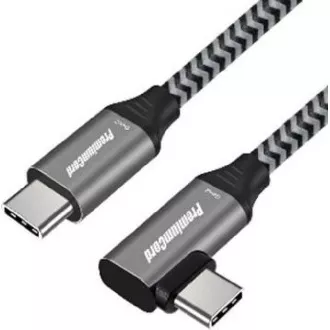 PremiumCord USB-C ívelt kábel ( USB 3.2 GEN 2x2, 5A, 100W, 20Gbit/s ) 0.5m alumínium csatlakozó sapkák, pamutfonat