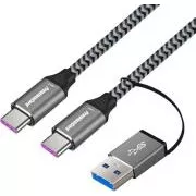 PremiumCord USB-C kábel ( USB 3.2 GEN 2, 5A, 100W, 20Gbit/s ) pamutfonat, 2m