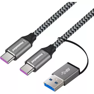 PremiumCord USB-C kábel ( USB 3.2 GEN 2, 5A, 100W, 20Gbit/s ) pamutfonat, 2m