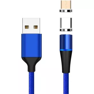 PremiumCord mágneses micro USB és USB-C töltő- és adatkábel 1m, kék