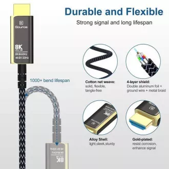 PremiumCord Ultra High Speed HDMI 2.1 optikai kábel 8K@60Hz, aranyozott 15m