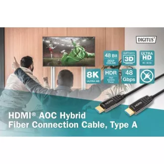 Digitus HDMI AOC hibrid optikai kábel, A típus M/M, 10m, UHD 8K@60Hz, CE, arany, kék
