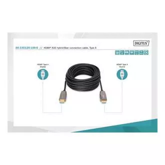 Digitus HDMI AOC hibrid optikai kábel, A típus M/M, 10m, UHD 8K@60Hz, CE, arany, kék
