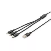 USB töltőkábel, 3 az 1-ben , USB A - Lightning micro B Type-C 1m, kábel, pamut, CE, bl