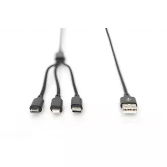 USB töltőkábel, 3 az 1-ben , USB A - Lightning micro B Type-C 1m, kábel, pamut, CE, bl