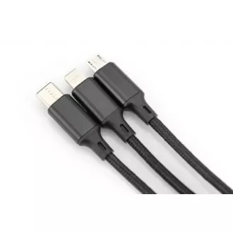USB töltőkábel, 3 az 1-ben , USB A - Lightning micro B Type-C 1m, kábel, pamut, CE, bl
