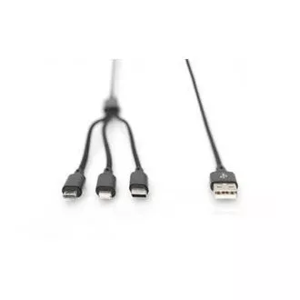 USB töltőkábel, 3 az 1-ben , USB A - Lightning micro B Type-C 1m, kábel, pamut, CE, bl