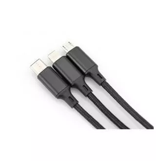USB töltőkábel, 3 az 1-ben , USB A - Lightning micro B Type-C 1m, kábel, pamut, CE, bl
