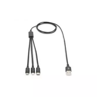 USB töltőkábel, 3 az 1-ben , USB A - Lightning micro B Type-C 1m, kábel, pamut, CE, bl