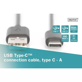 Digitus USB C-A csatlakozókábel 1,0 m, 3A, 480 MB, 2.0 változat